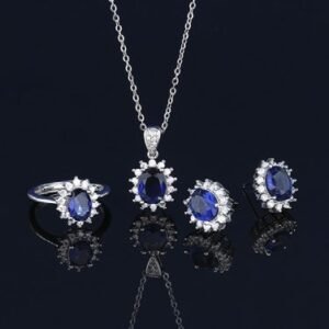 Zircon Stone Pendant Set Blue